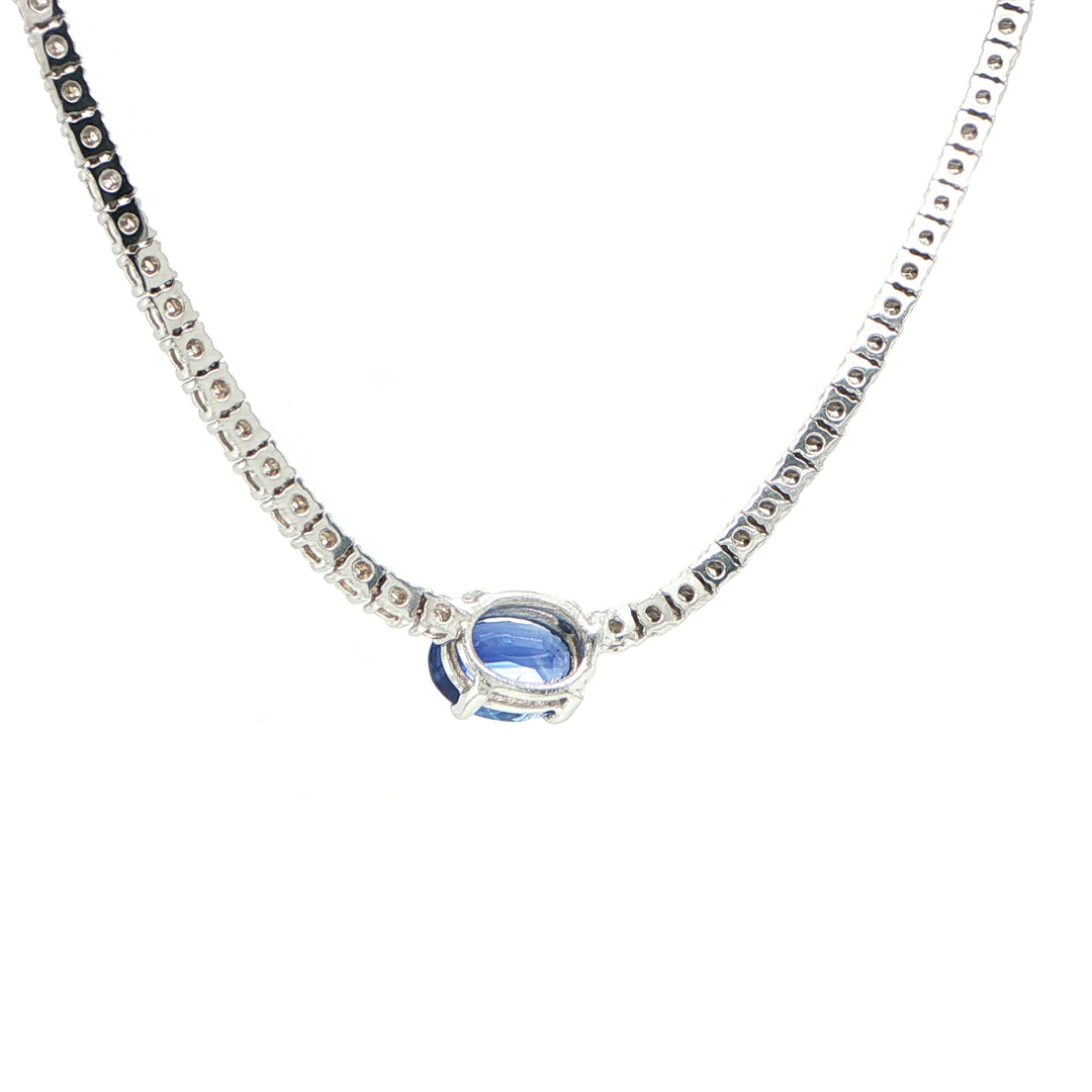 14K White Gold Sapphire & Diamond Tennis Necklace