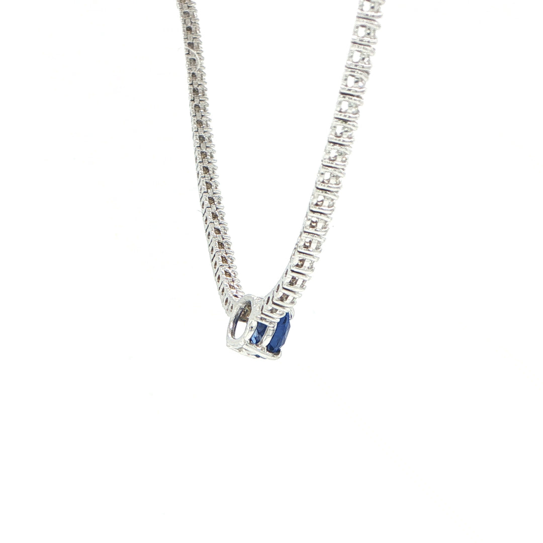 14K White Gold Sapphire & Diamond Tennis Necklace