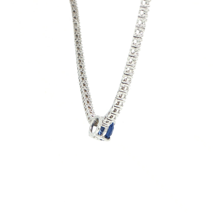 14K White Gold Sapphire & Diamond Tennis Necklace
