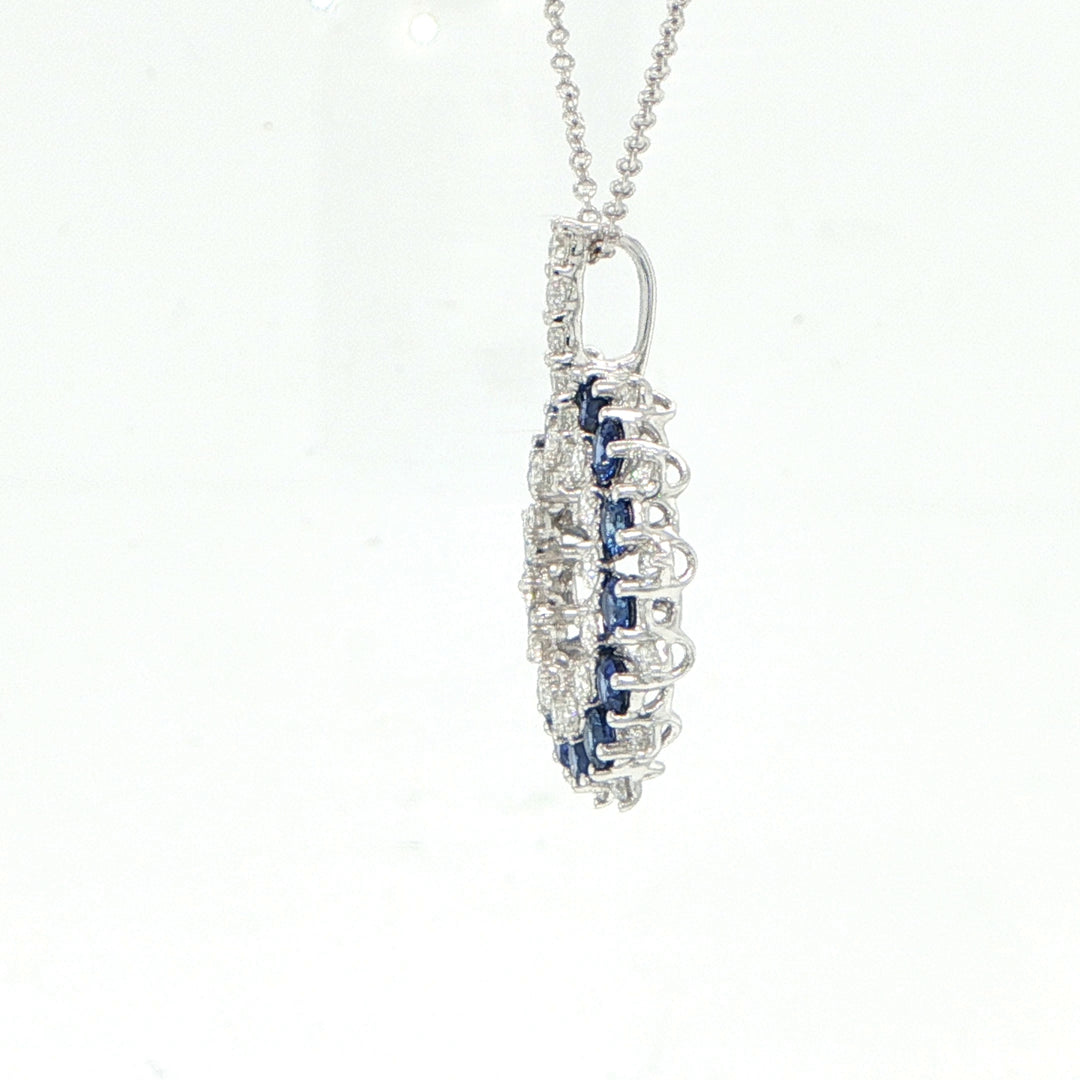 14K White Gold Sapphire & Diamond Double Circle Necklace