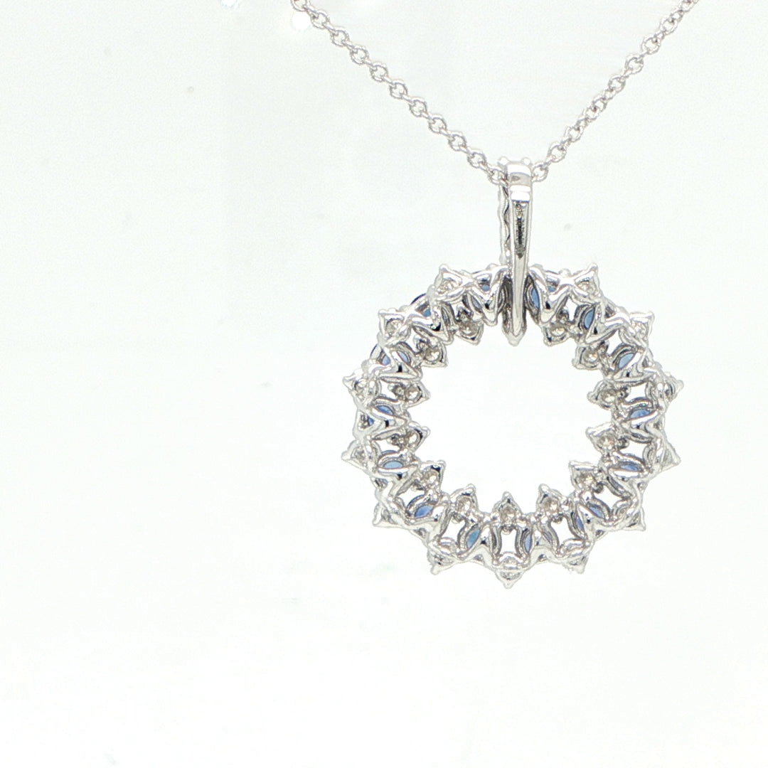14K White Gold Sapphire & Diamond Double Circle Necklace