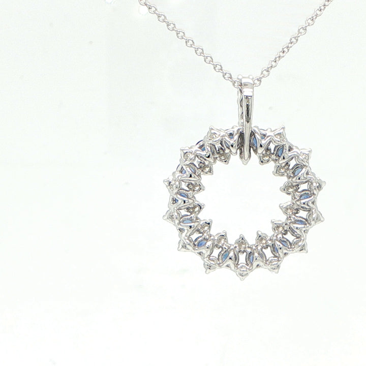 14K White Gold Sapphire & Diamond Double Circle Necklace