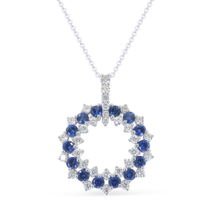 14K White Gold Sapphire & Diamond Double Circle Necklace