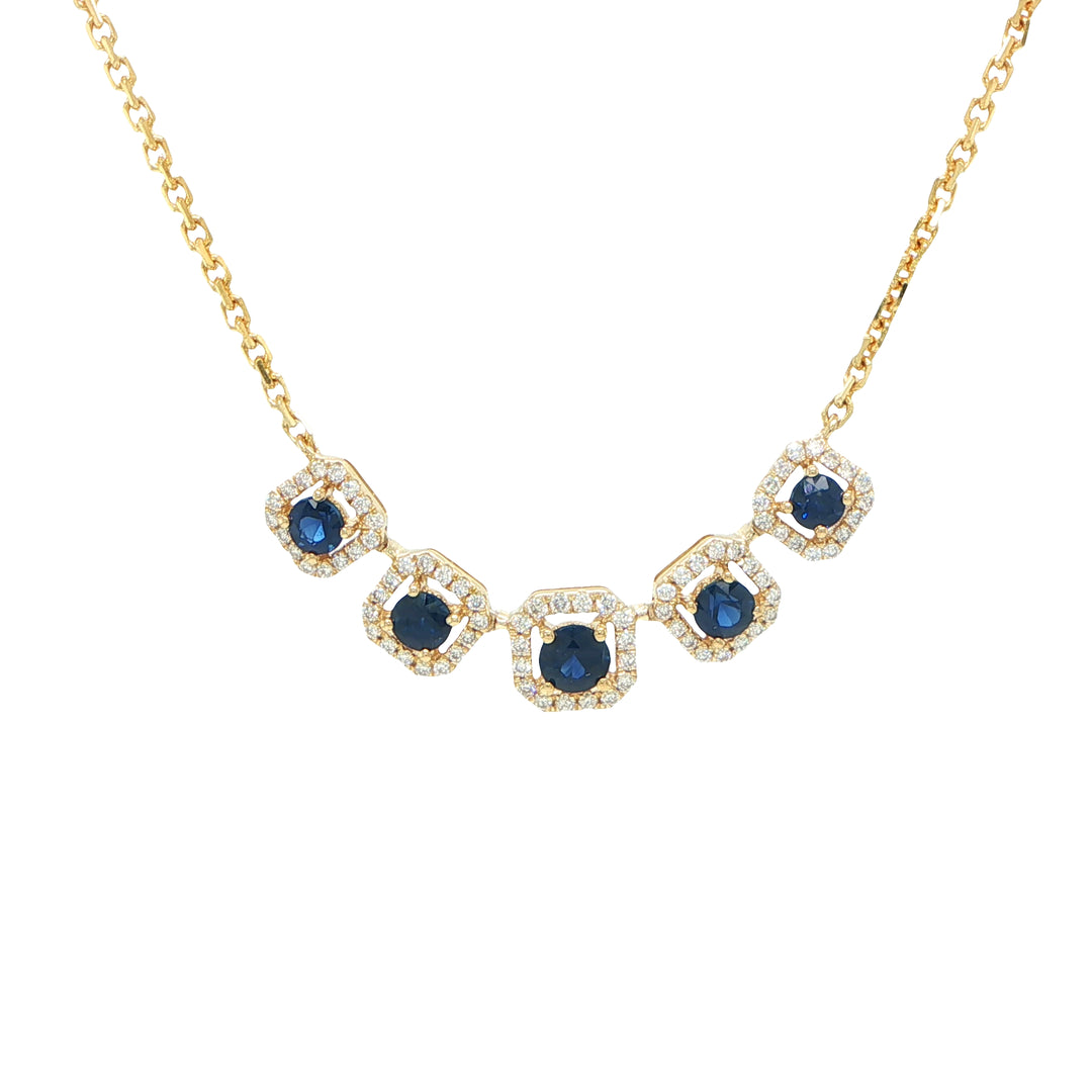 14K Yellow Gold Sapphire & Diamond Necklace