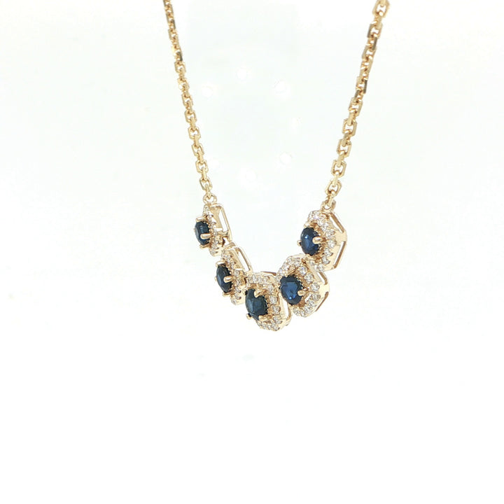 14K Yellow Gold Sapphire & Diamond Necklace