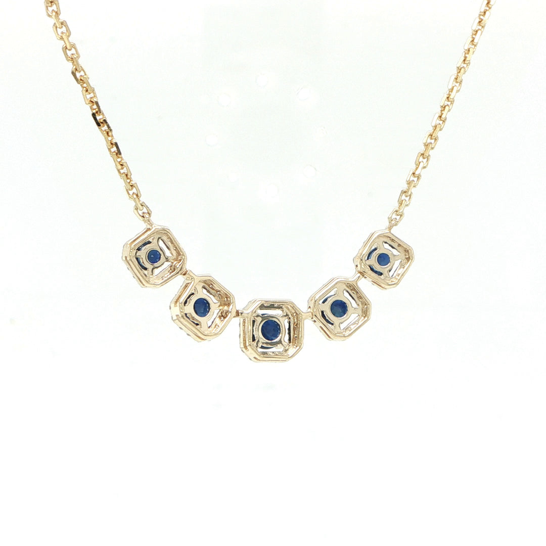 14K Yellow Gold Sapphire & Diamond Necklace