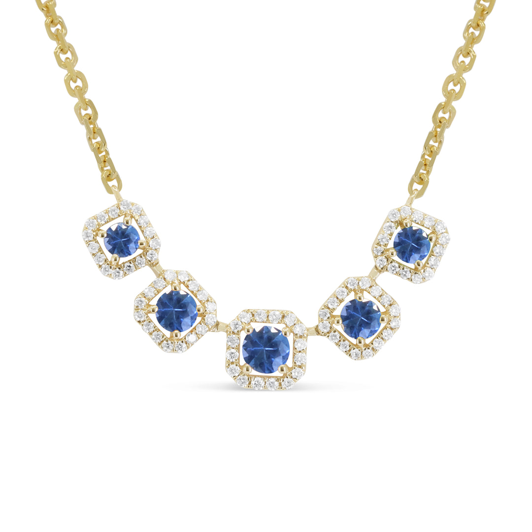 14K Yellow Gold Sapphire & Diamond Necklace
