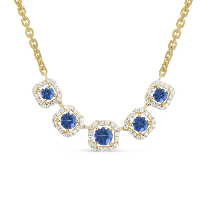 14K Yellow Gold Sapphire & Diamond Necklace