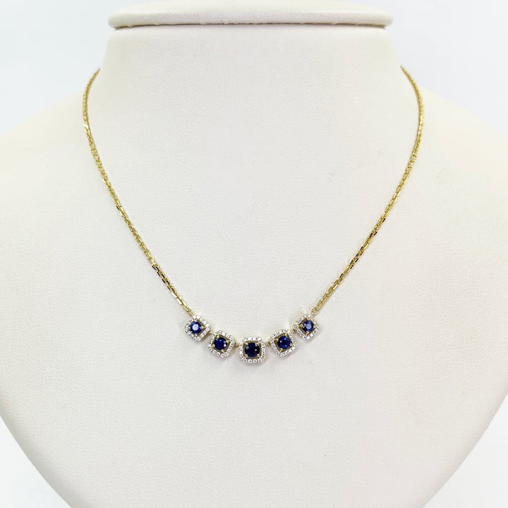 14K Yellow Gold Sapphire & Diamond Necklace
