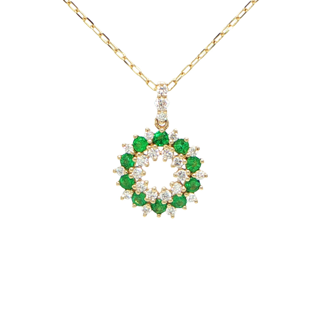 14K Yellow Gold Emerald & Diamond Necklace