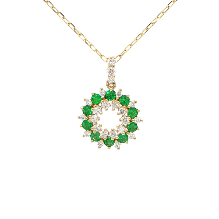 14K Yellow Gold Emerald & Diamond Necklace