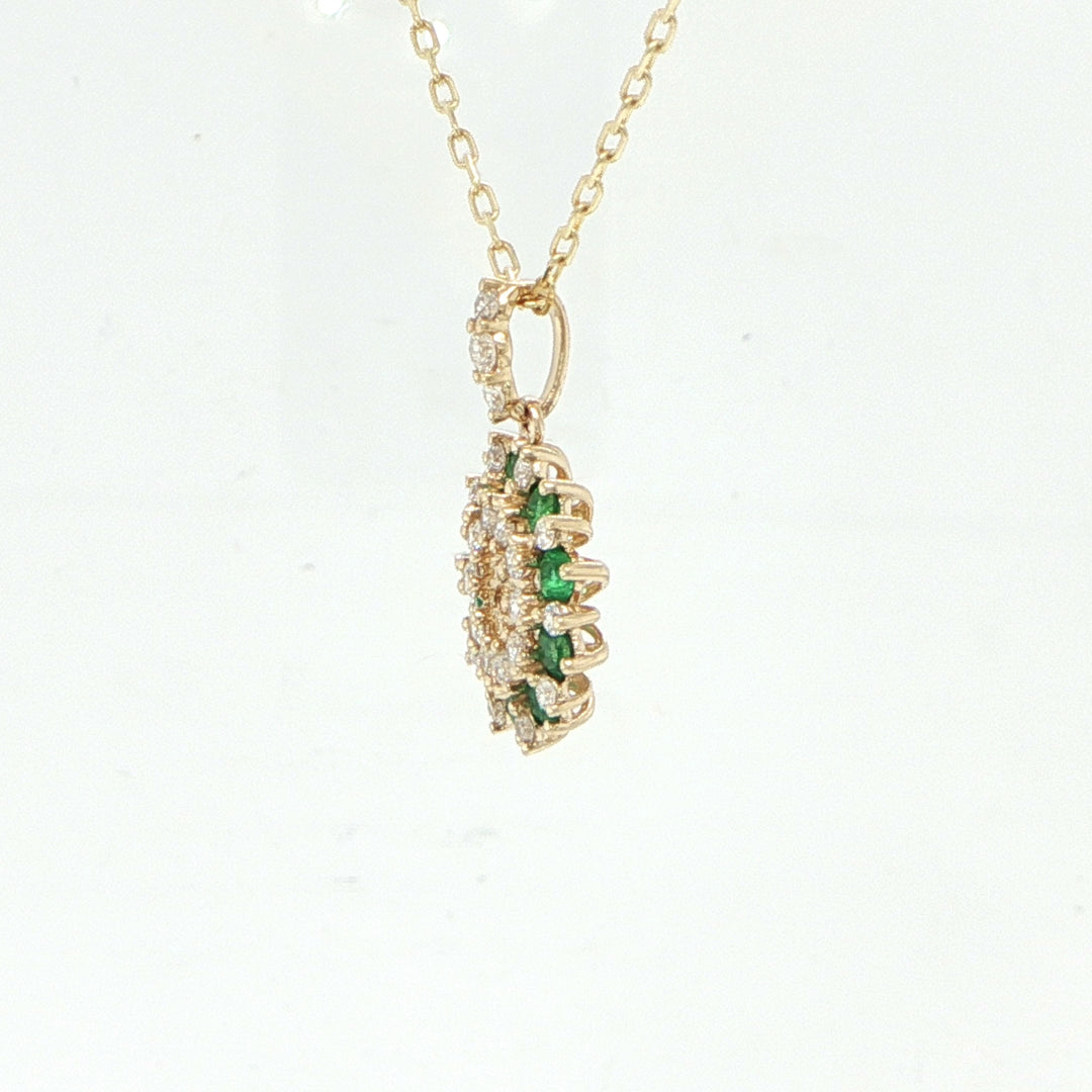 14K Yellow Gold Emerald & Diamond Necklace