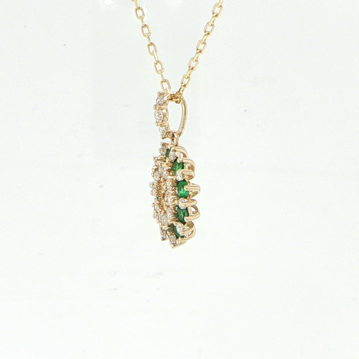 14K Yellow Gold Emerald & Diamond Necklace