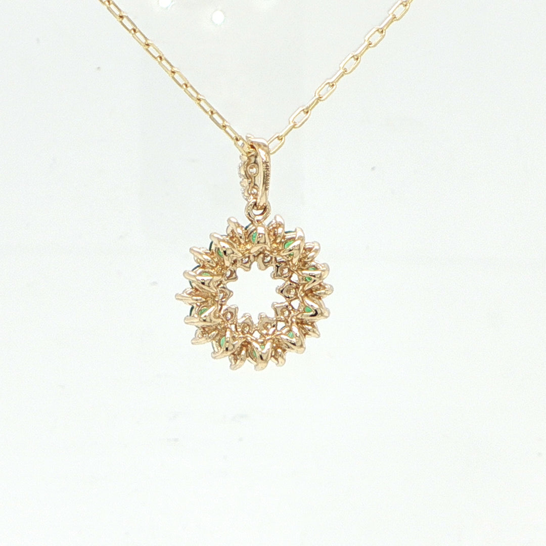 14K Yellow Gold Emerald & Diamond Necklace