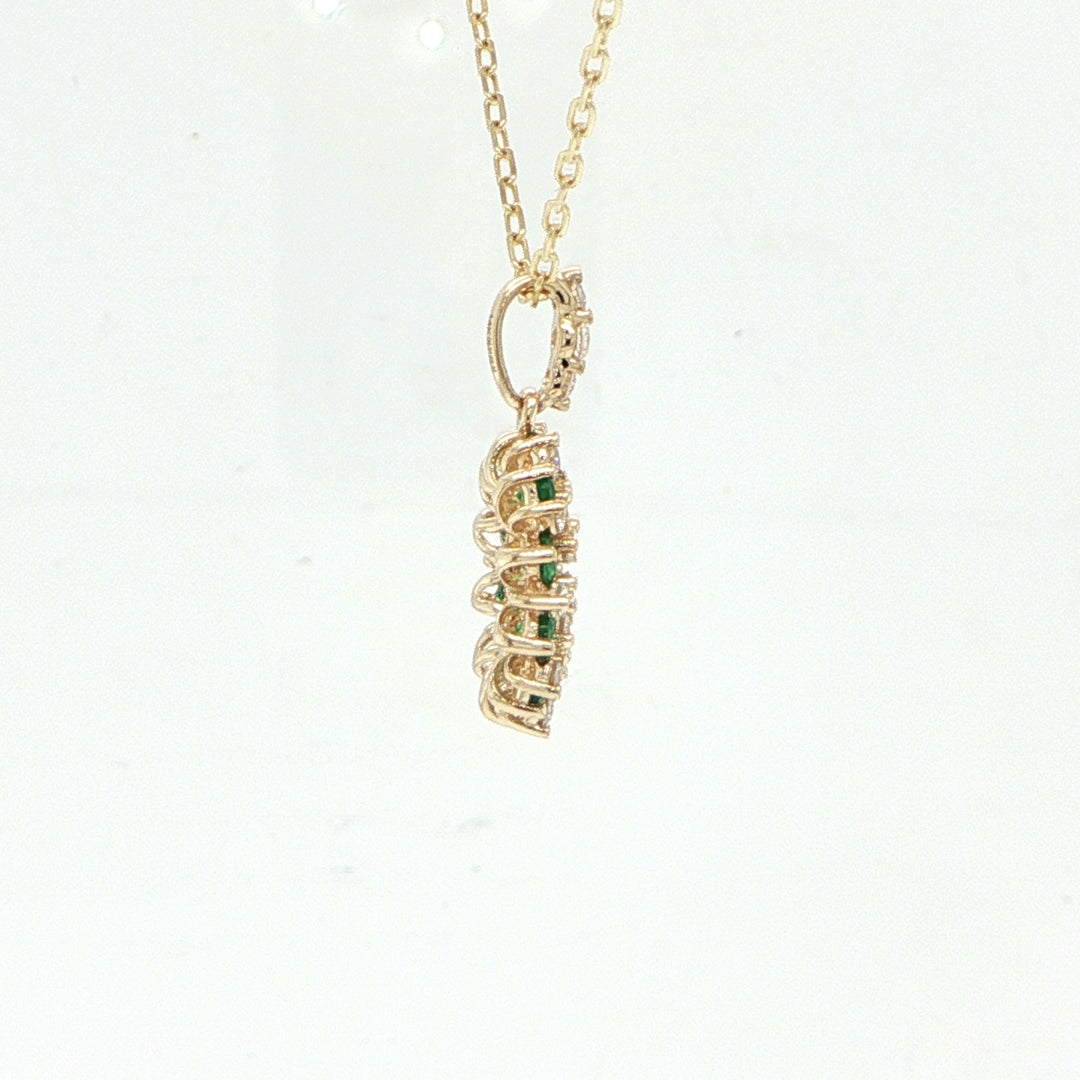 14K Yellow Gold Emerald & Diamond Necklace