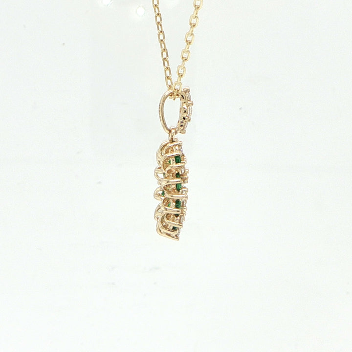 14K Yellow Gold Emerald & Diamond Necklace