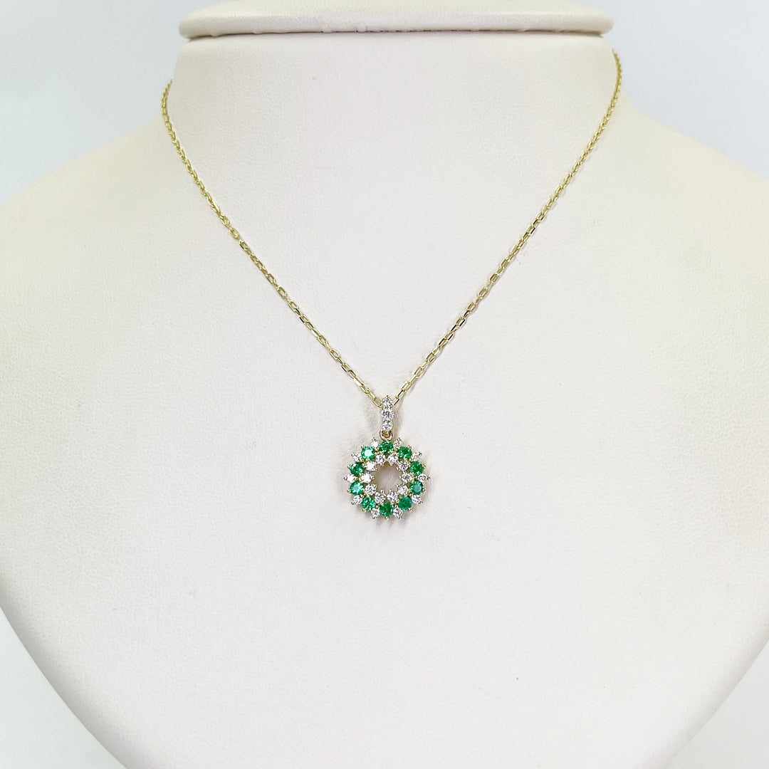 14K Yellow Gold Emerald & Diamond Necklace