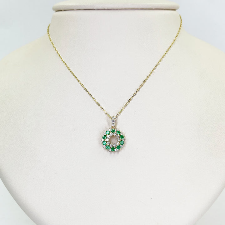 14K Yellow Gold Emerald & Diamond Necklace