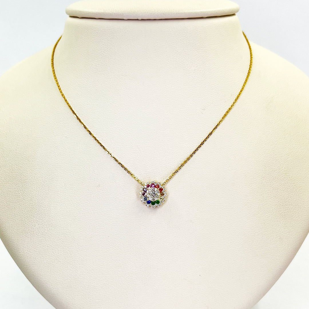 14K Yellow Gold Multicolor Sapphire & Diamond Necklace