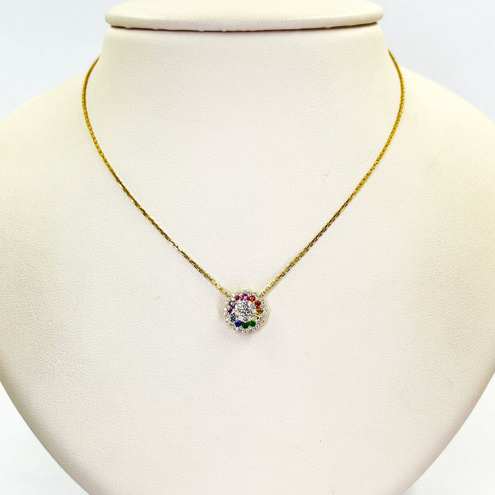 14K Yellow Gold Multicolor Sapphire & Diamond Necklace