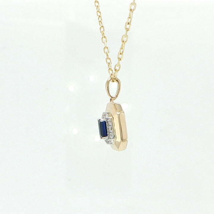 14K Yellow Gold Sapphire & Diamond Necklace