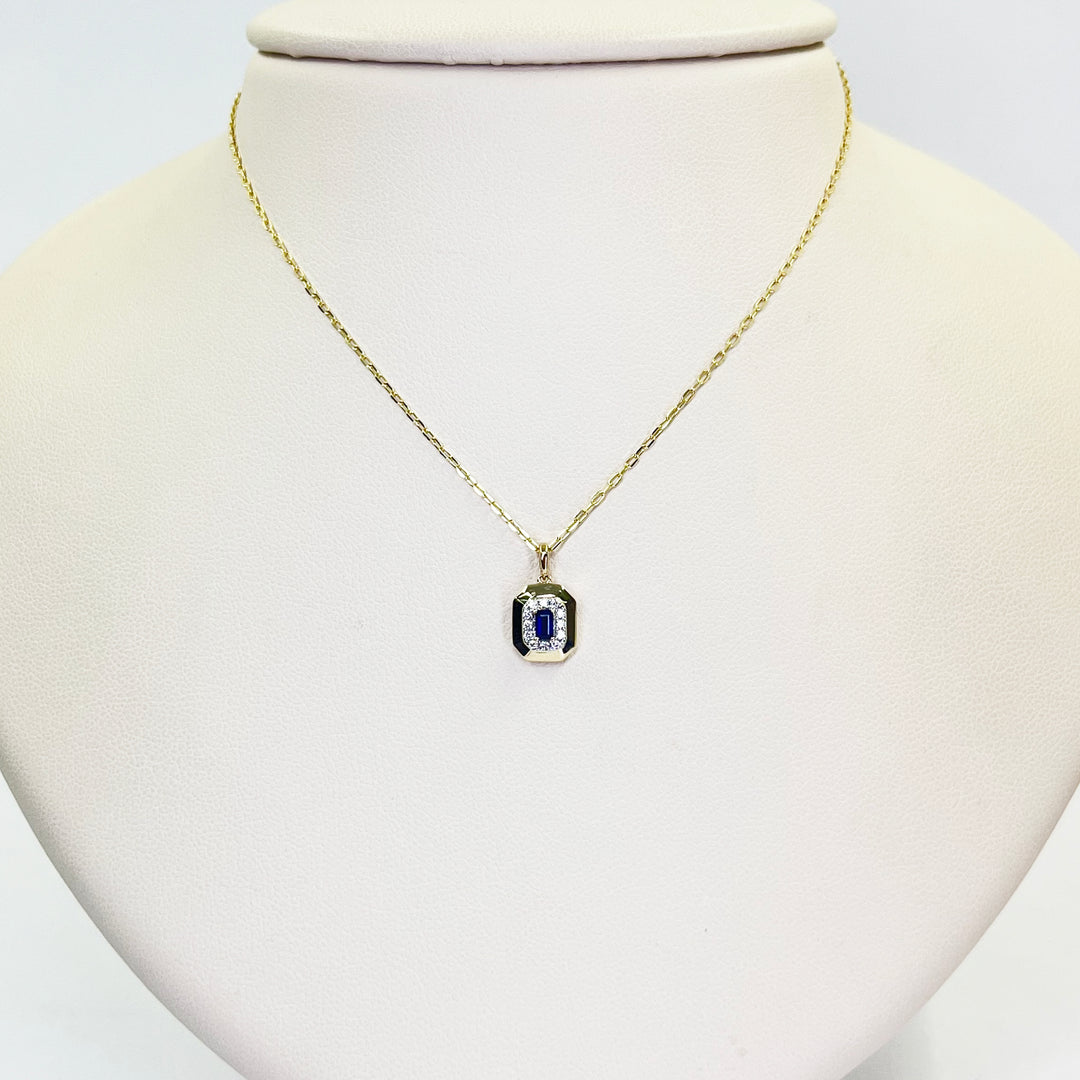 14K Yellow Gold Sapphire & Diamond Necklace