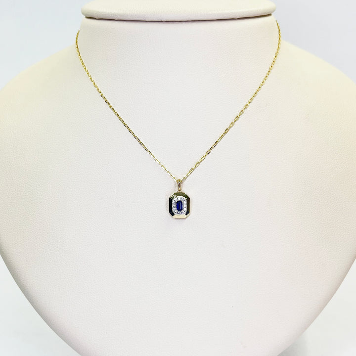 14K Yellow Gold Sapphire & Diamond Necklace