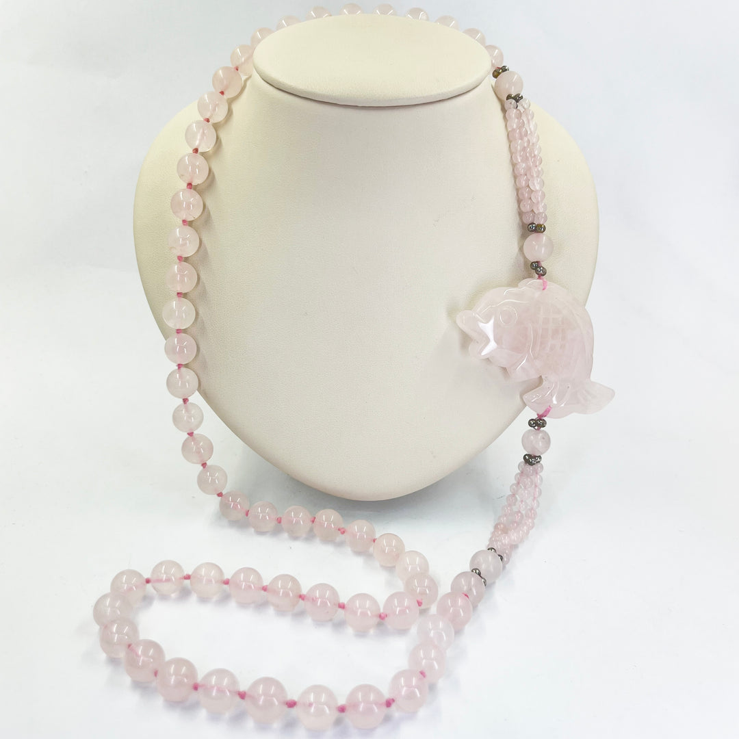 Knotted 10mm Rose Quartz Endless Necklace – 32” Beaded Strand
