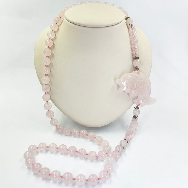 Knotted 10mm Rose Quartz Endless Necklace – 32” Beaded Strand