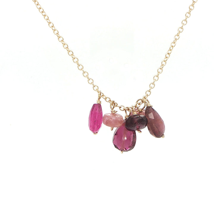 14K Yellow Gold Pink Tourmaline Bead Necklace – 16” Rolo Chain
