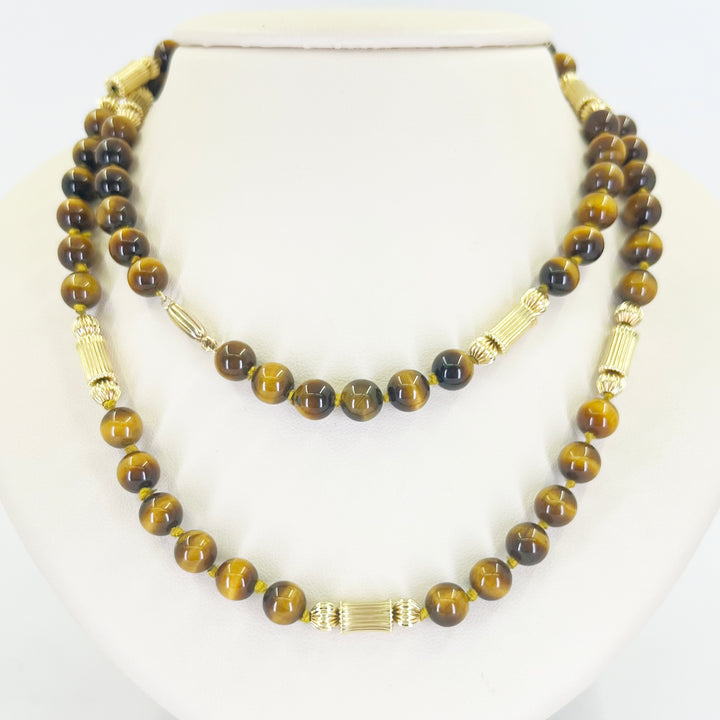 14K Yellow Gold Tiger Eye Beaded Necklace