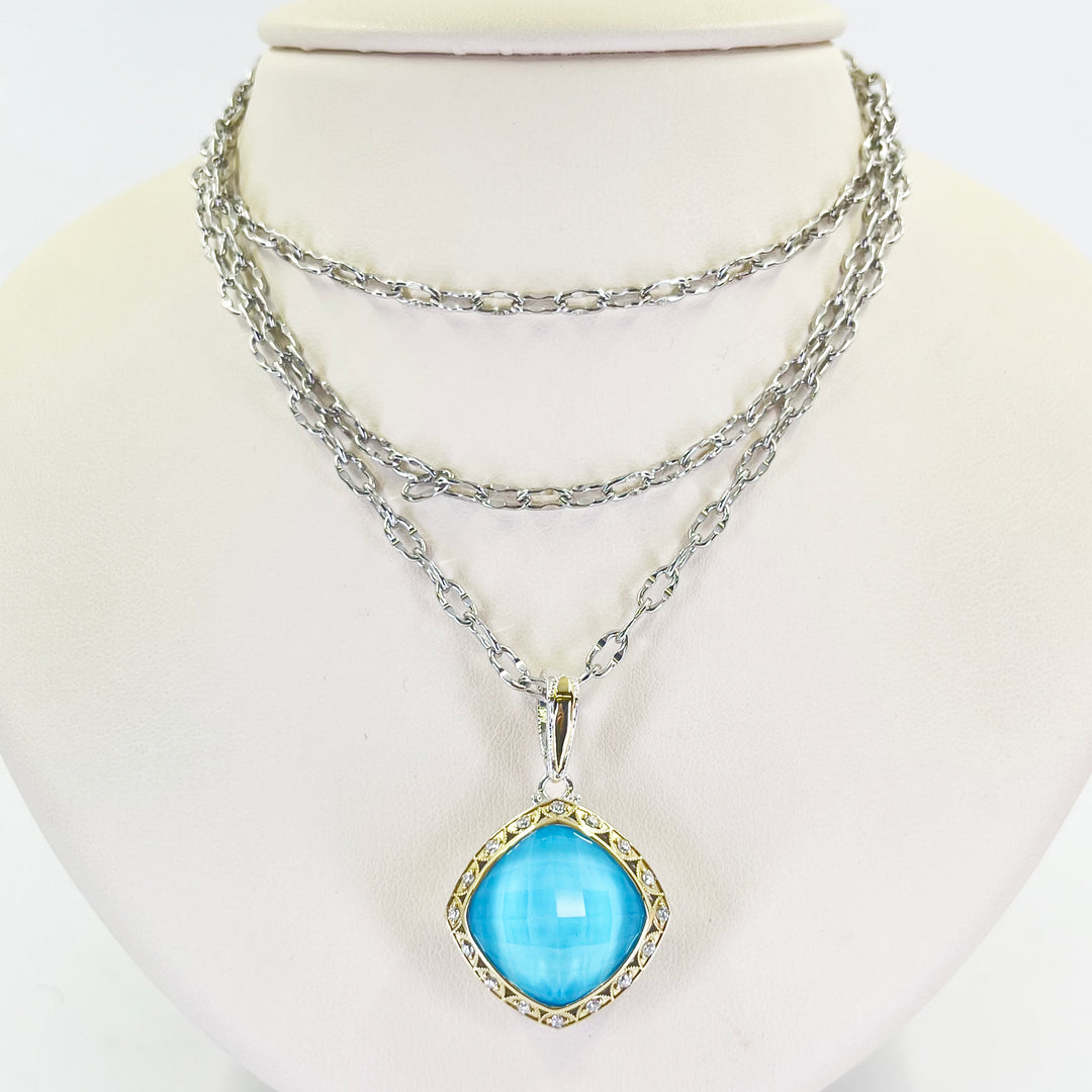 Tacori Barbados 18K Gold & Sterling Silver Turquoise Quartz Diamond Necklace
