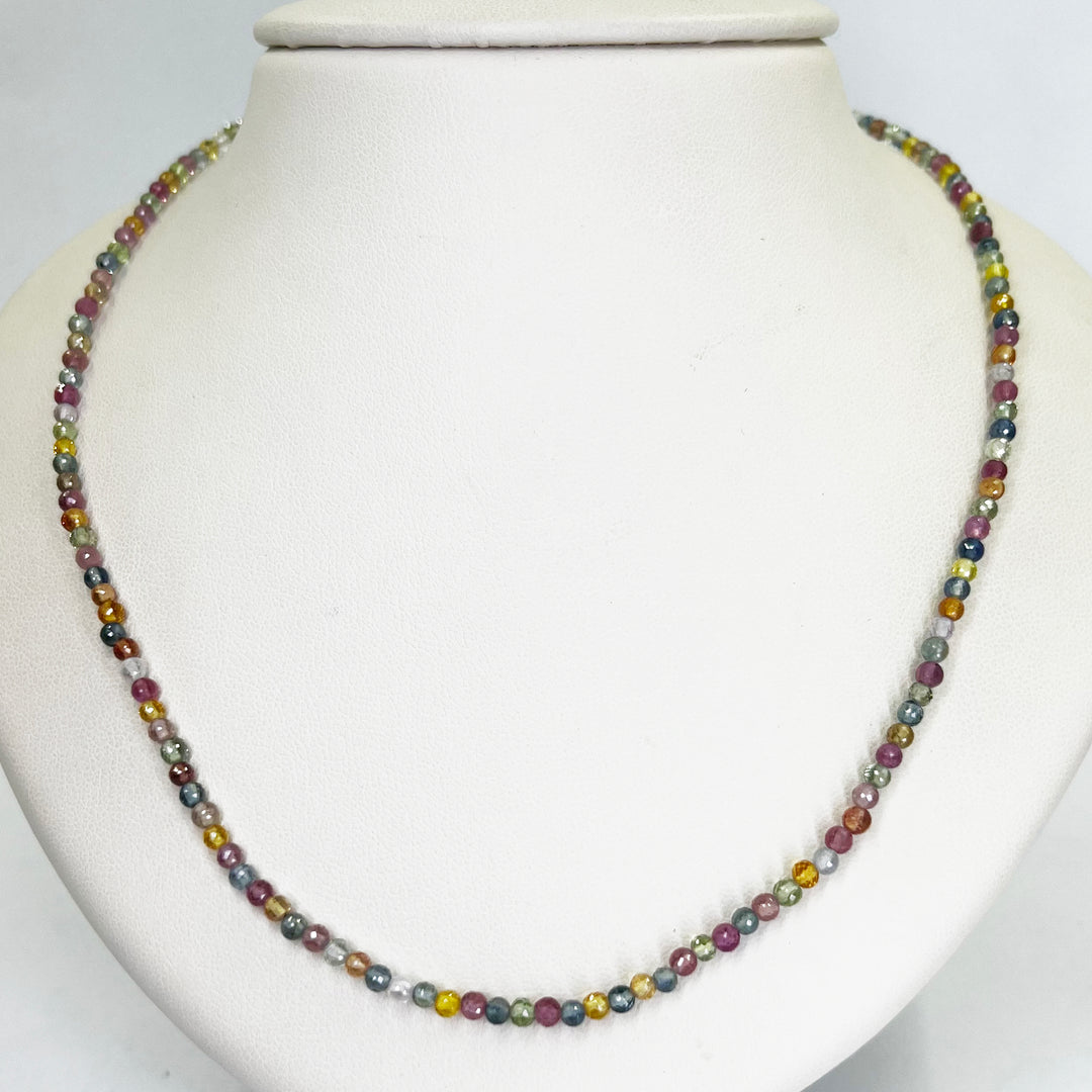 14K White Gold Multi-Color Sapphire Bead Necklace 17.5"