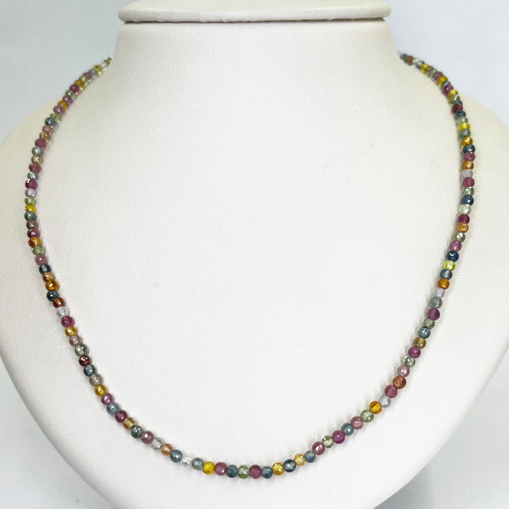 14K White Gold Multi-Color Sapphire Bead Necklace 17.5"