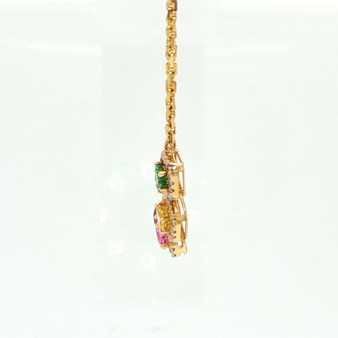 14K Yellow Gold Rainbow Sapphire Smile Necklace with Diamonds