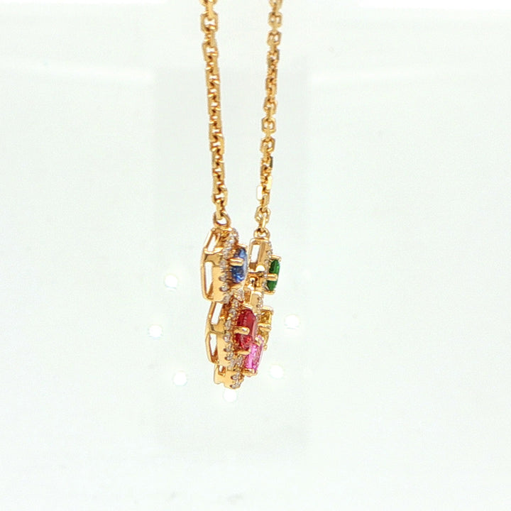 14K Yellow Gold Rainbow Sapphire Smile Necklace with Diamonds