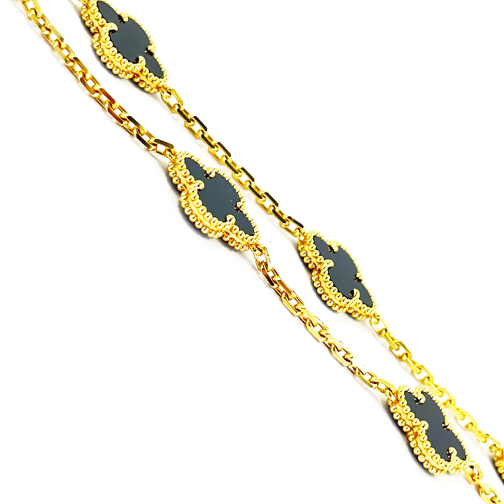 Van Cleef & Arpels Vintage Alhambra 20 Motif Onyx Necklace 18K Gold 34"