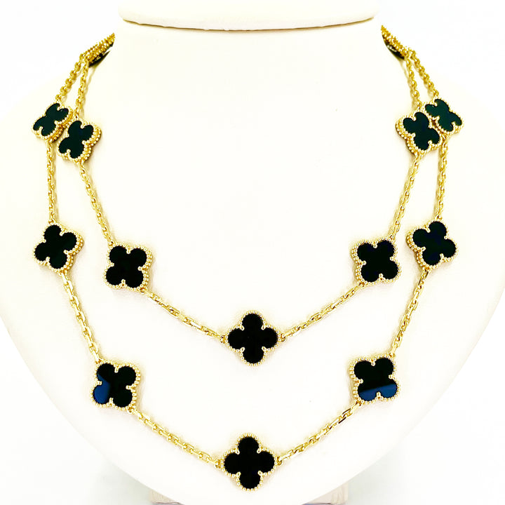 Van Cleef & Arpels Vintage Alhambra 20 Motif Onyx Necklace 18K Gold 34"