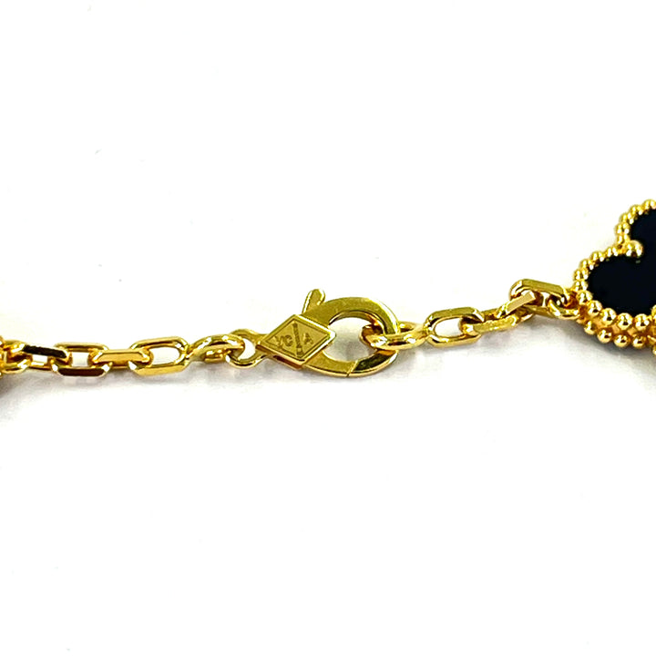 Van Cleef & Arpels Vintage Alhambra 20 Motif Onyx Necklace 18K Gold 34"