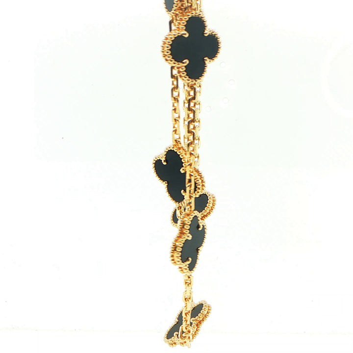 Van Cleef & Arpels Vintage Alhambra 20 Motif Onyx Necklace 18K Gold 34"