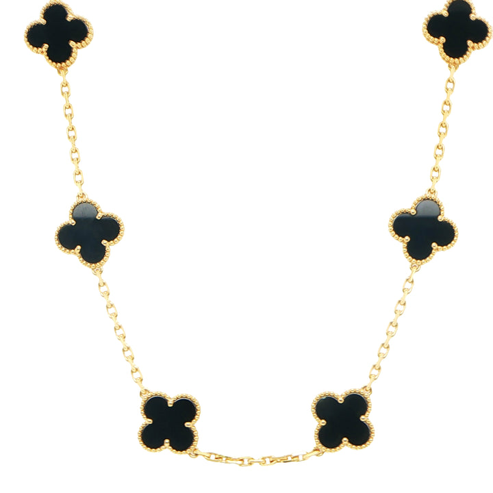 Van Cleef & Arpels Vintage Alhambra 20 Motif Onyx Necklace 18K Gold 34"