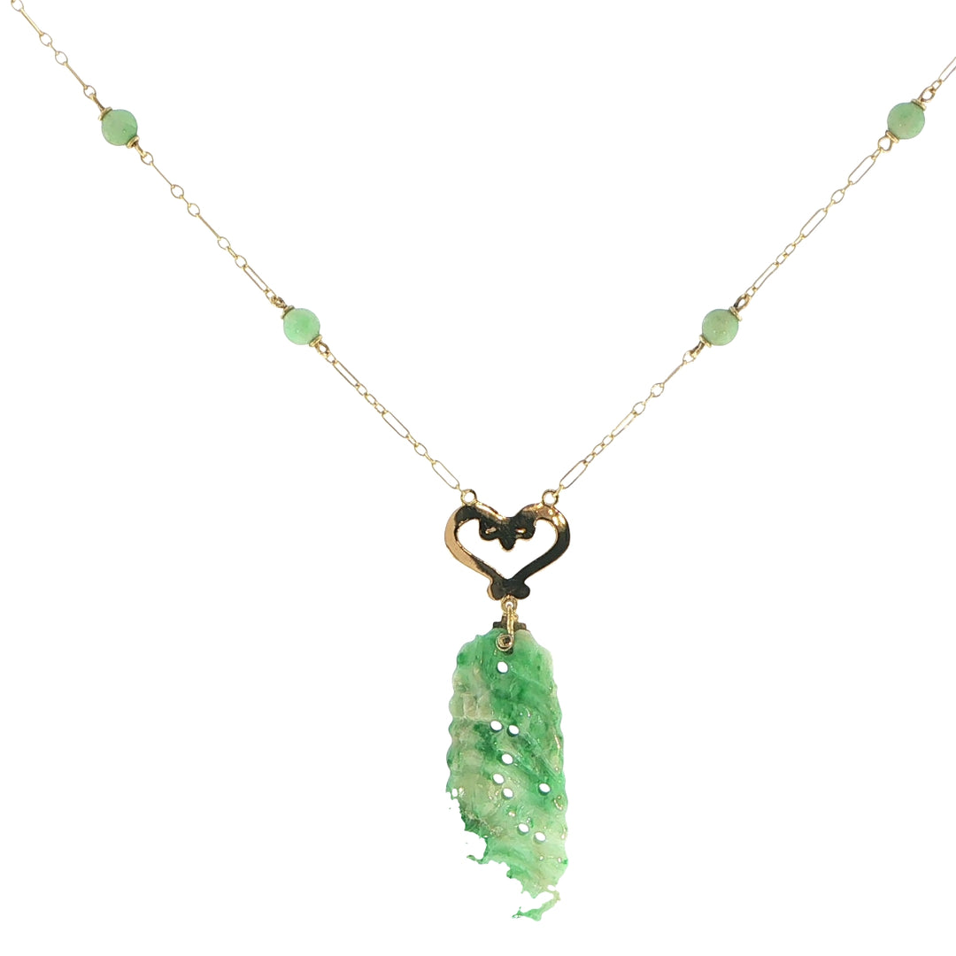 16K Yellow Gold Carved Jade Pendant Necklace