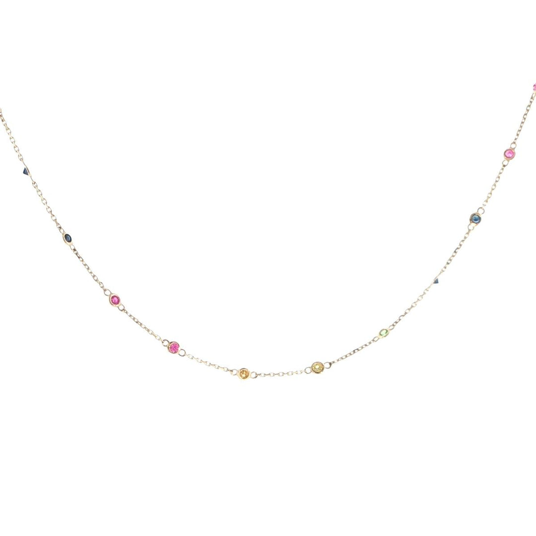 14K Yellow Gold Multicolor Gemstone Station Necklace