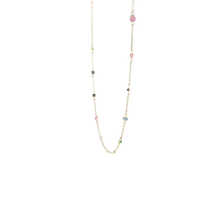 14K Yellow Gold Multicolor Gemstone Station Necklace