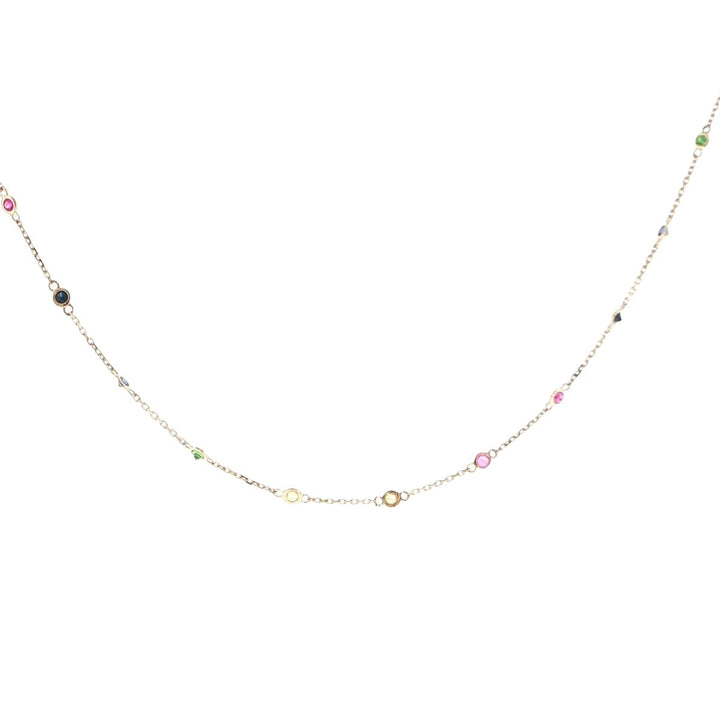 14K Yellow Gold Multicolor Gemstone Station Necklace