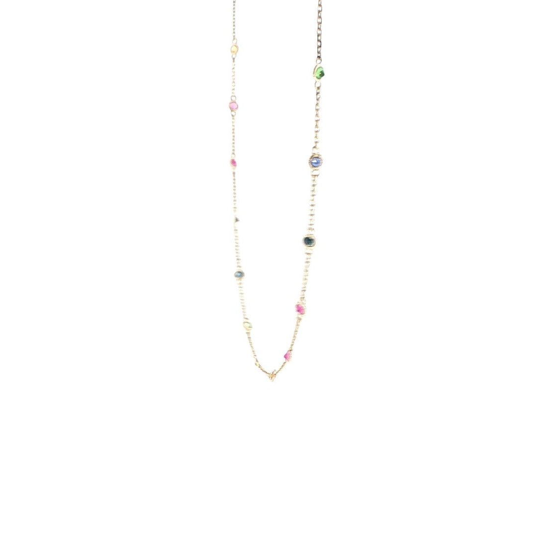 14K Yellow Gold Multicolor Gemstone Station Necklace