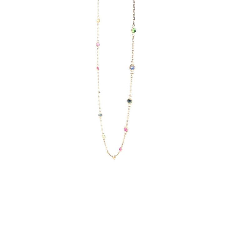 14K Yellow Gold Multicolor Gemstone Station Necklace