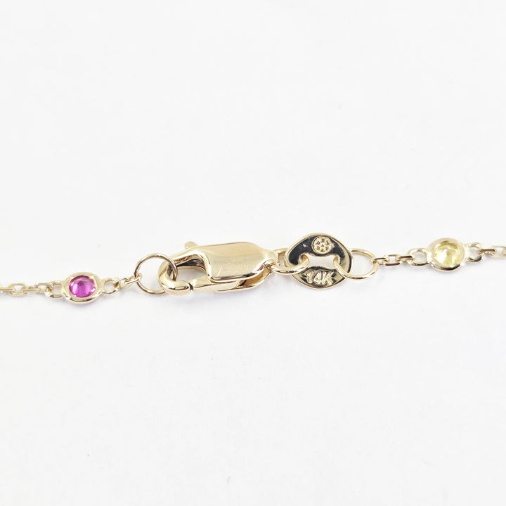 14K Yellow Gold Multicolor Gemstone Station Necklace