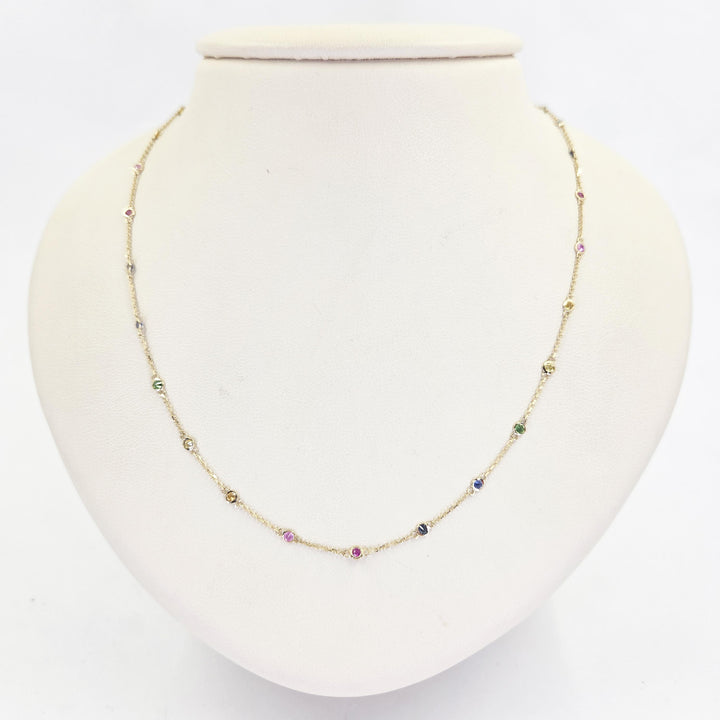 14K Yellow Gold Multicolor Gemstone Station Necklace