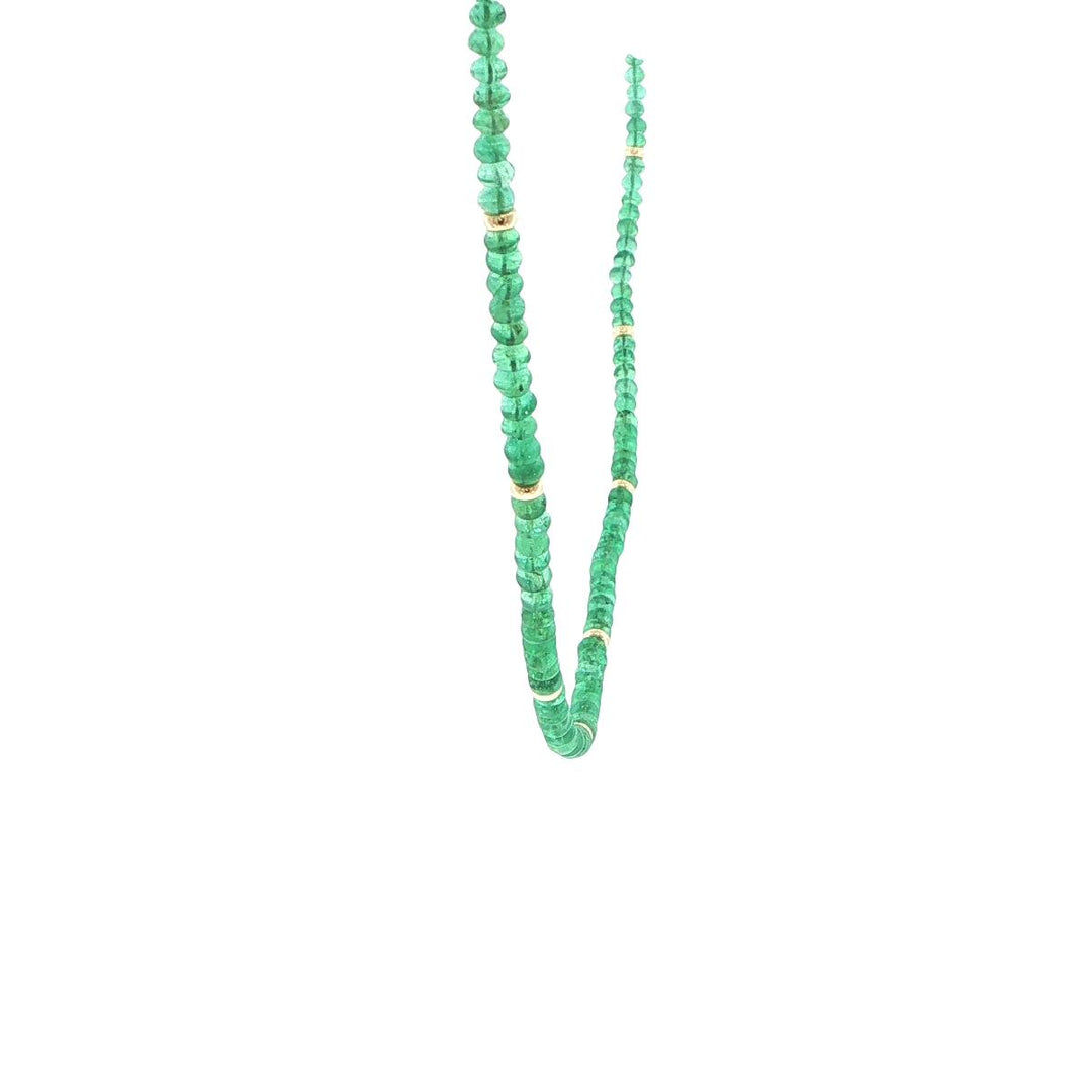 3.5mm Emerald Strand Necklace with 18K Yellow Gold Stations